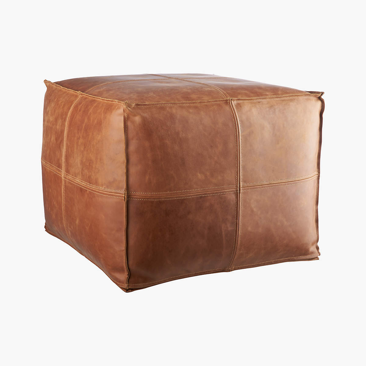 Leather Pouf - Genuine Leather 40x40x40 Cm Brown, Handcrafted Cube, Lightweight, Durable, Portable