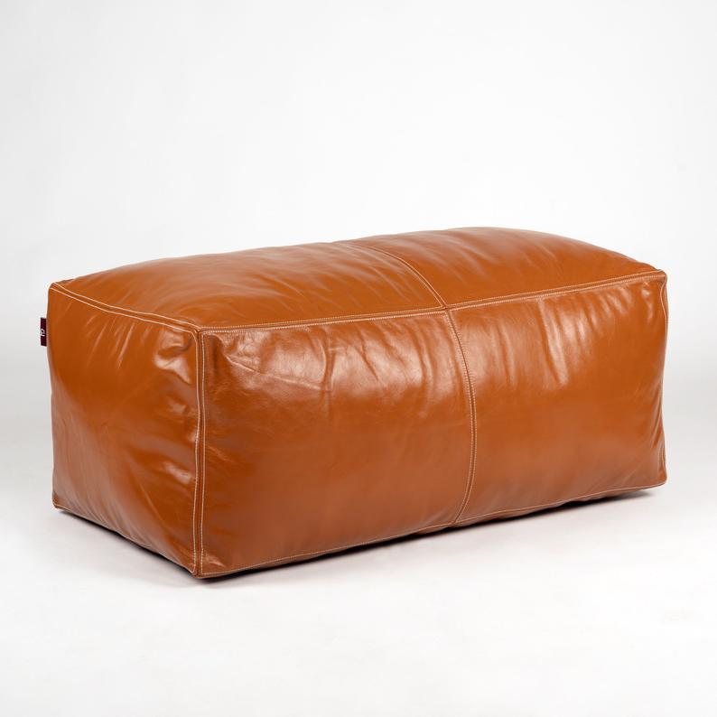 Home Vintage Leather Pouf