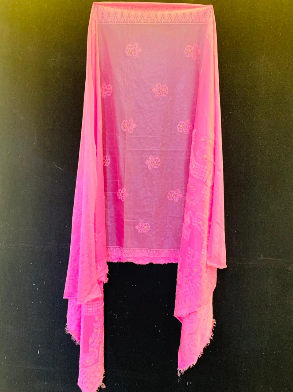 Velvet Moti Work Dupatta - Velvet, 2 Meters, Pink | Designer Look, Durable Fabric, Easy Care, Glossy Finish, Moti Work, Soft Velvet, Versatile Use