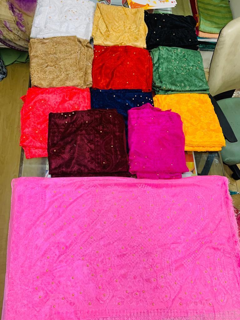 Velvet Moti Work Dupatta - Velvet, 2 Meters, Pink | Designer Look, Durable Fabric, Easy Care, Glossy Finish, Moti Work, Soft Velvet, Versatile Use