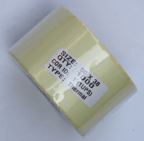 Thermal Paper Roll - 50mm x 38mm, Self-Adhesive Hot Melt, Plain White, 1000 Labels per Roll, 180 Gauge Thickness