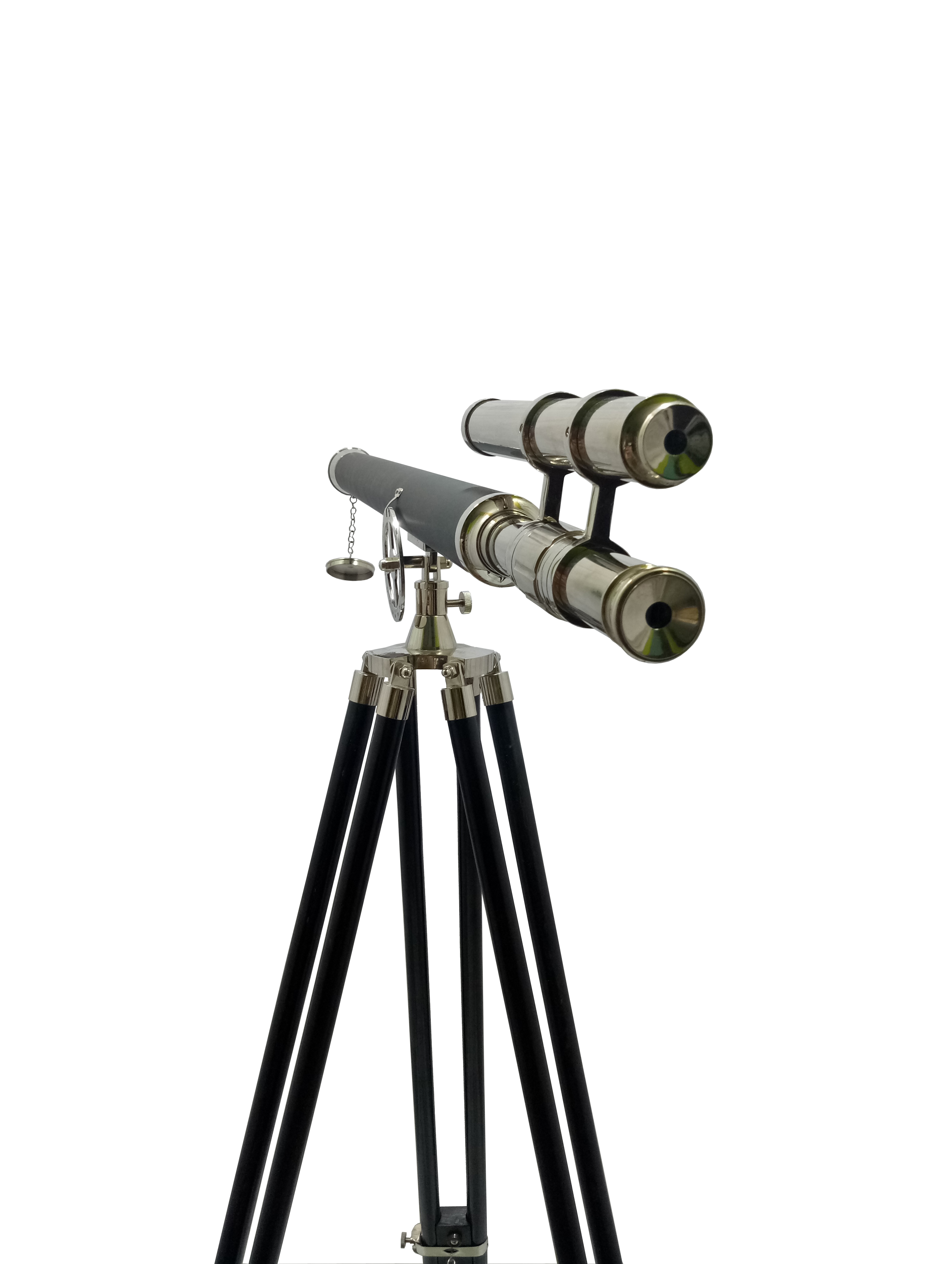 Chrome Finish Brass Telescope Leather Sheltered With Wooden Stand