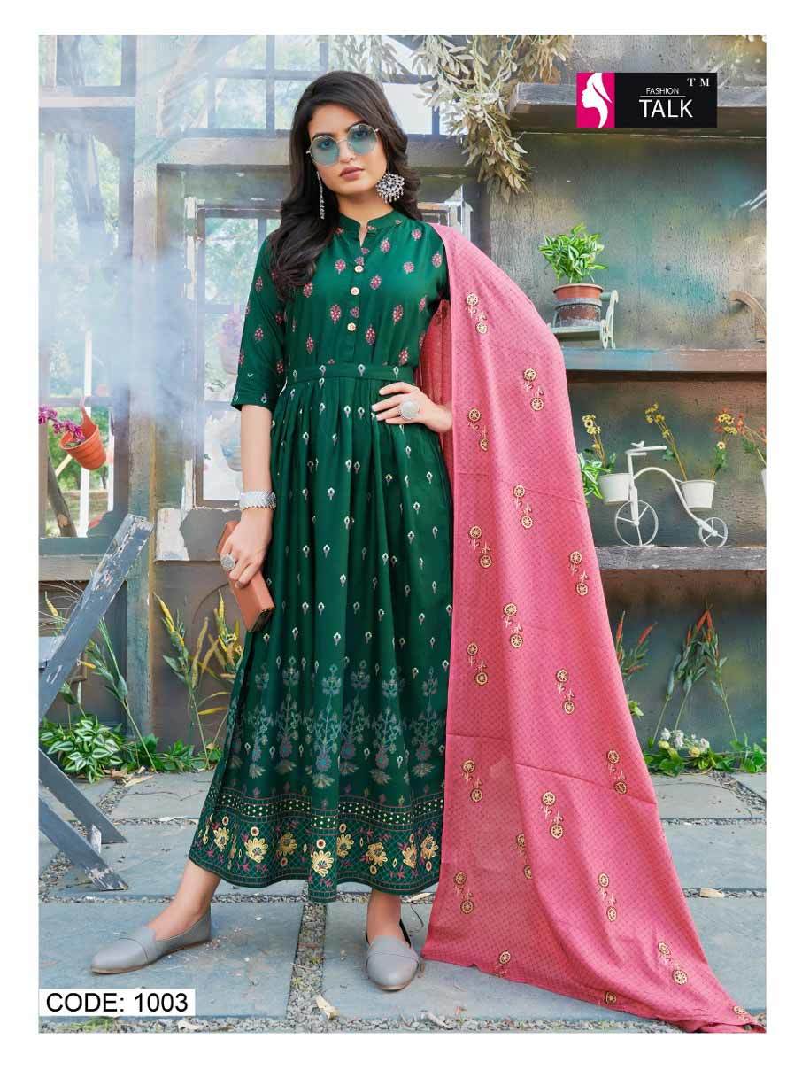 Dry Cleaning Cocktail Vol 1 Rayon 14 Kg Classic Print With Foil Kurtis With Dupatta Catalogue