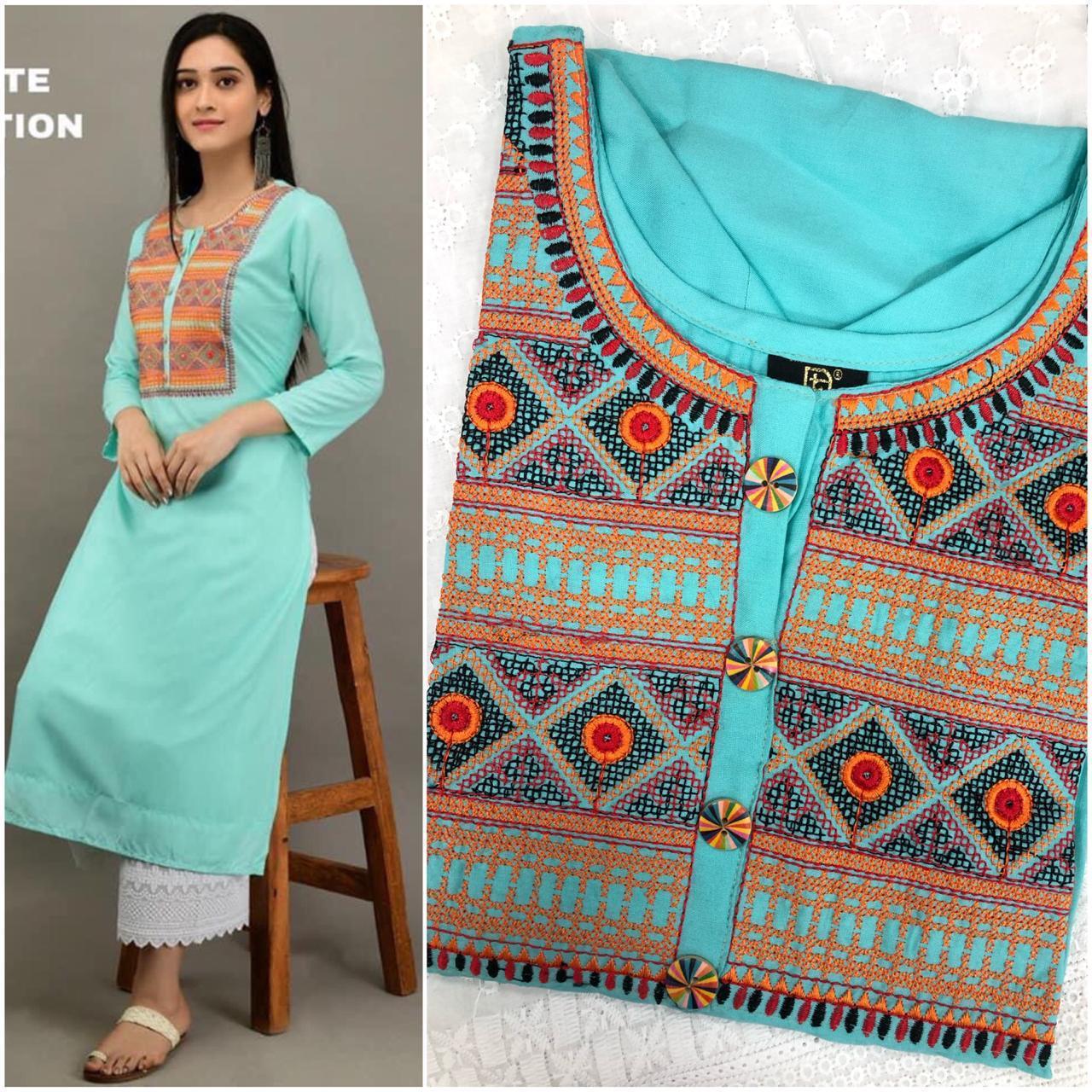 Hot And Latest Kurta Set - Rayon Cotton With Embroidery, Pure Cotton Plazo With Shiffli Work | Sizes L(40) & Xxl(44)