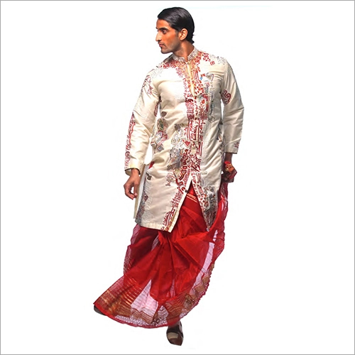 धोती के साथ पुरुषों के लिए वॉशेबल एम्ब्रॉयडरी कुर्ता