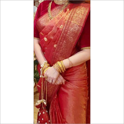 कैज़ुअल चंदेरी हाथ से बुनी हुई प्योर सिल्क टिश्यू मीना बुट्टी साड़ी