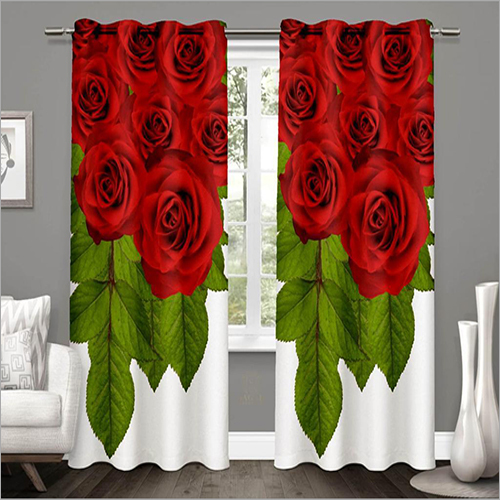 Floral Window Curtain - Polyester, 4-7 Feet | Red Color, Machine Washable, Includes 2 Panels