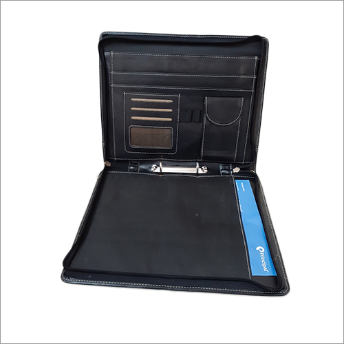 Leather File Folder - 2 Mm Thick Leather, Lightweight Design | Black Color, Zipper Closure, Multiple Document Slots, Compact Portfolio For Meetings
