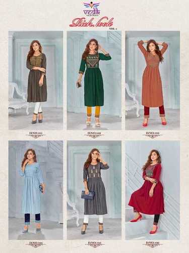 Washable Rich Look Vol-1 Reyon Slub  Embroidery Kurtis With Pant Catalogue