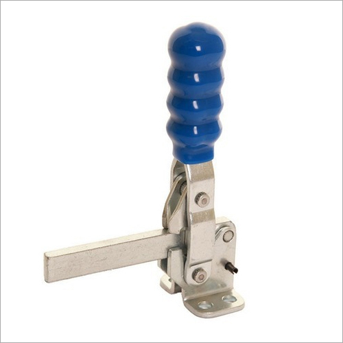 Flat Base Solid Arm Vertical Action Clamp - Stainless Steel, Blue & Gray | Industrial Use, Durable Metal Design for Secure Clamping