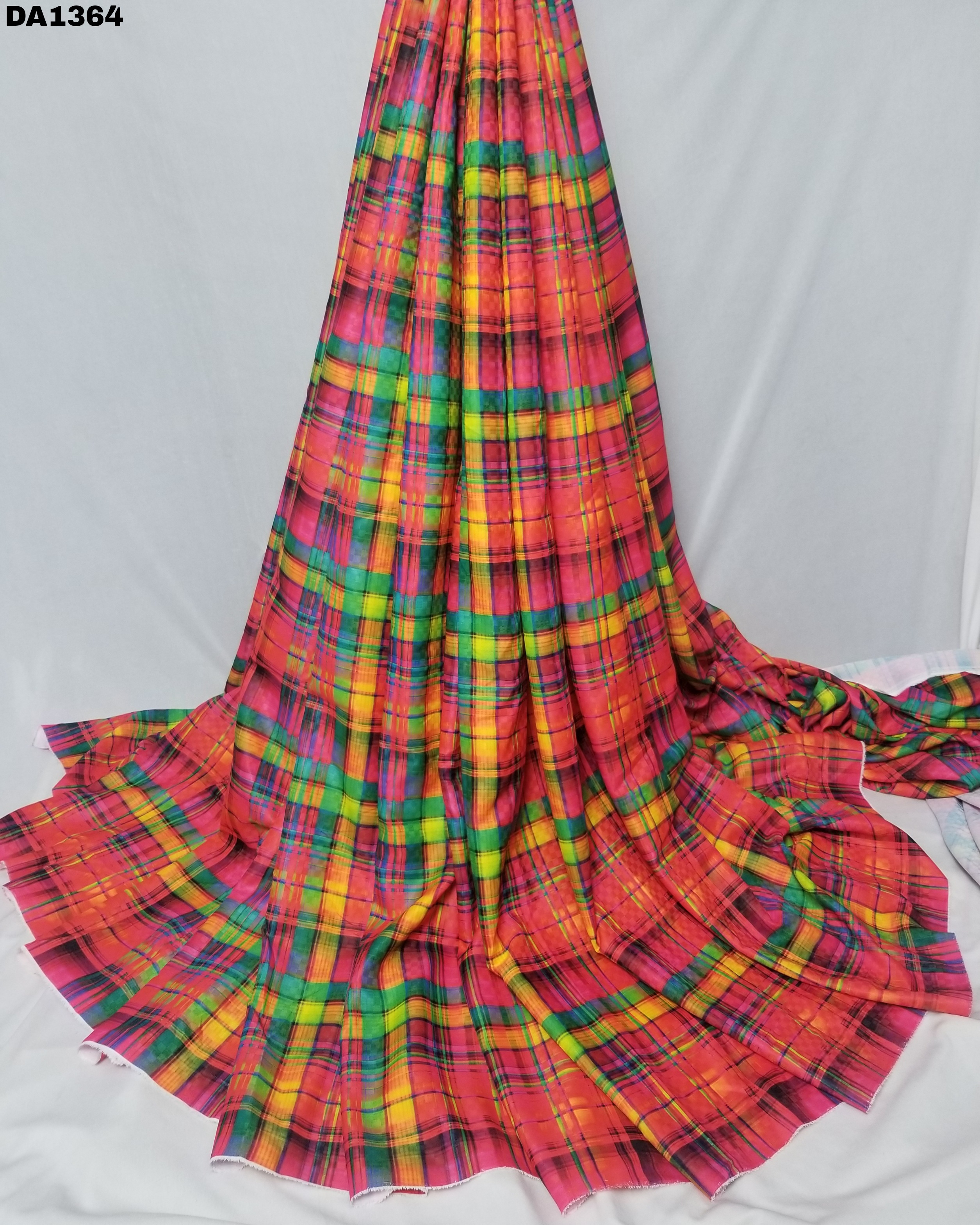 6mm Checks Silk Digital Print Fabric - 58" Width , Washable For Garment Use, Elegant Multi-color Design
