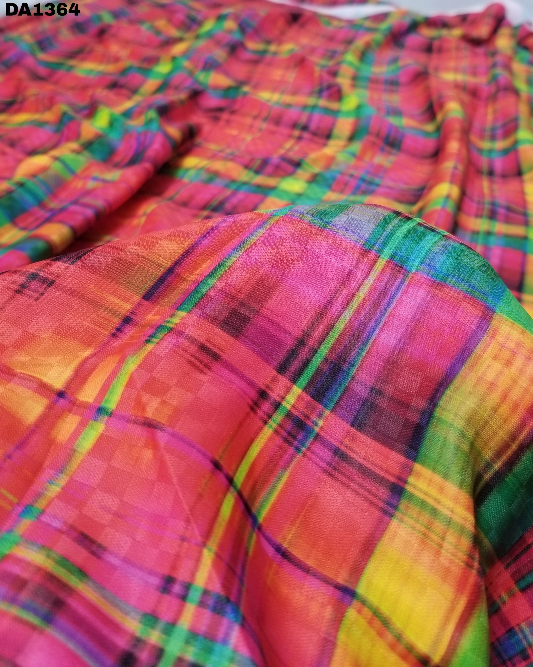 6mm Checks Silk Digital Print Fabric - 58" Width , Washable For Garment Use, Elegant Multi-color Design