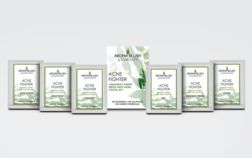 Acne Fighter Facial Kit - Organic Extracts Infused with Neem, Tulsi, Cinnamon, Tea Tree Oil & Green Tea for Oily Skin, Alcohol Free, Gentle Formula