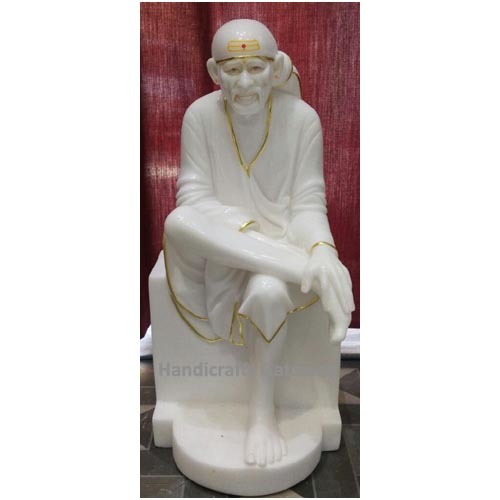Handmade Pure White Marble Shirdi Sai Baba Statue - 12 to 72 Inches, Polished Finish, Gold Plating, Multicolor Design for Home Decoration