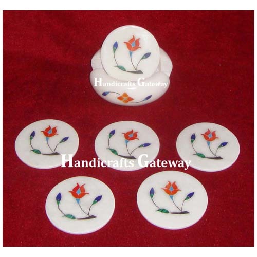 घरेलू उपयोग के लिए व्हाइट एक्सक्लूसिव मार्बल स्टोन फ्लावर डिज़ाइन कोस्टर