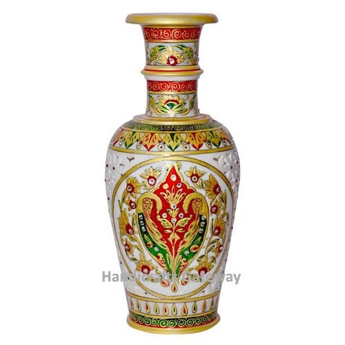 मल्टी कलर मार्बल गोल्ड पेंटेड डेकोरेटिव फ्लावर पॉट