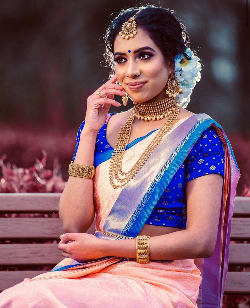 Multicolor Traditional Kanchipuram Reach With Lovely Blue Pallu Weaving Saree