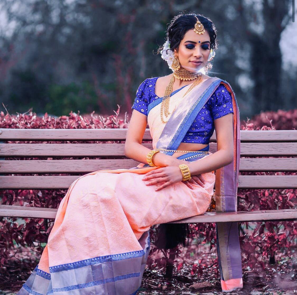 Multicolor Traditional Kanchipuram Reach With Lovely Blue Pallu Weaving Saree
