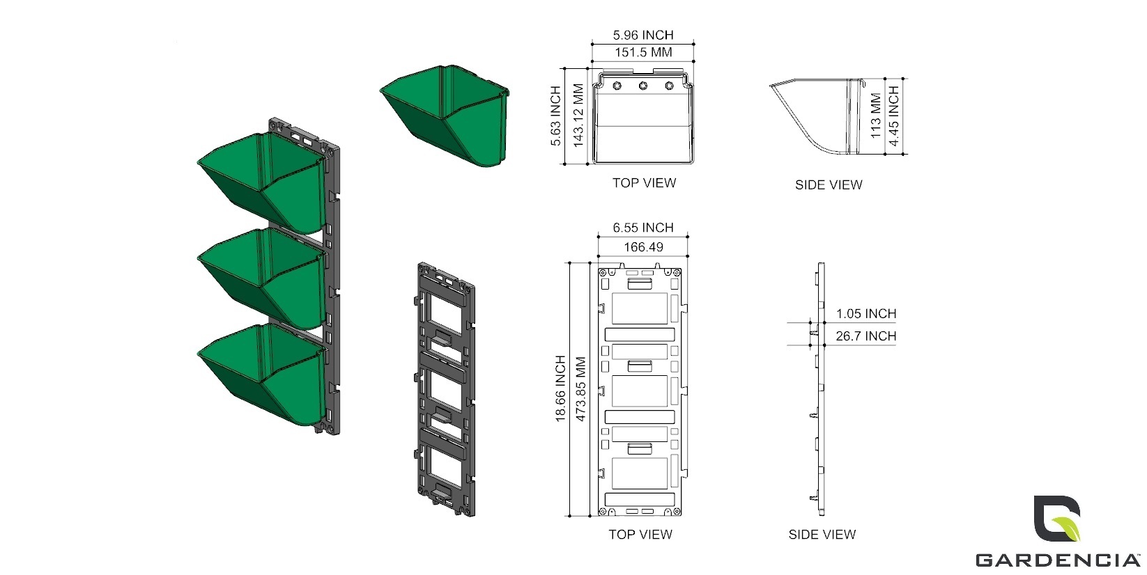 Vertical Gardening System - Pp Plastic Material, 6x18 Inches | Easy Clamping Design, Available In Black, Green, Yellow, Gray