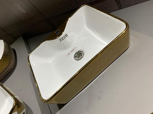 Golden Wash Basin - 470x385x140mm | Ceramic, Square Shape, Any Color Option