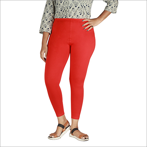 Red Ankle Length Legging - Cotton, Waist Size 26"-36", Red Color | Casual Wear, Washable, All Season, Plain Pattern, Ideal for Indian Ethnic Style