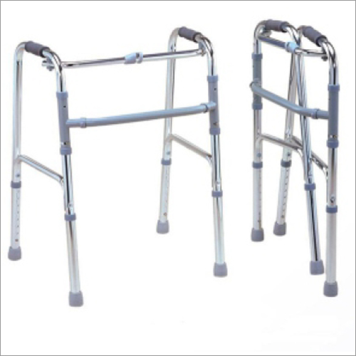 Folding Walker - Aluminum Alloy, Adjustable Height, Silver Color, 100kg Weight Capacity, Compact Folded Size, Ergonomic Handle Grip, Assisting Mobility