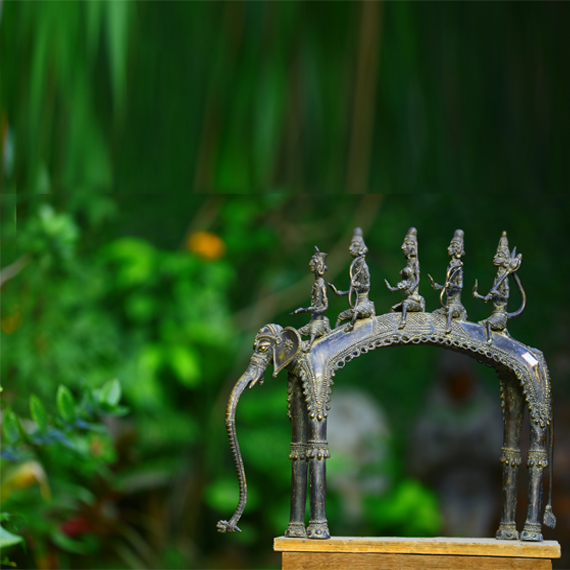 Traiable Elephant - Bronze, 63x18x48cm, Dark Brown | Handcrafted, Intricate Design, Tribal Style, Symbolic Artistry