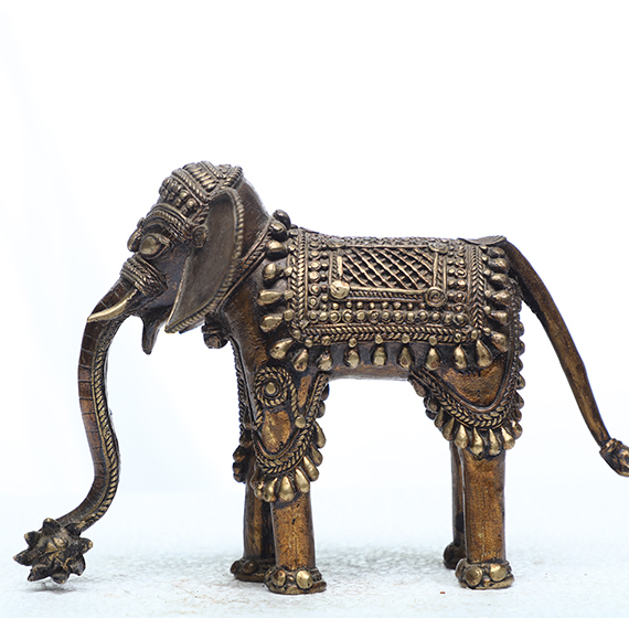 Traiable Elephant - Brass 24x5x16 Cm, Brown | Intricate Detailing, Handmade Tribal Design, Collectible Decorative Piece