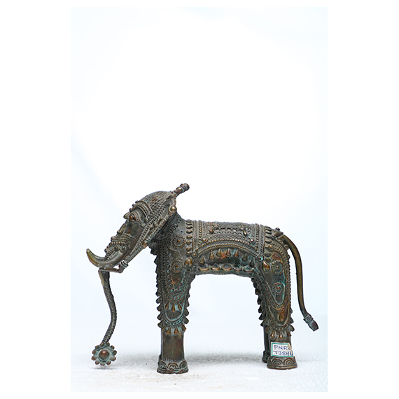 Traiable Elephant - Bronze, 22x7x20 Cm, Dark Brown | Handcrafted, Tribal Style, Intricate Details, Antique Finish
