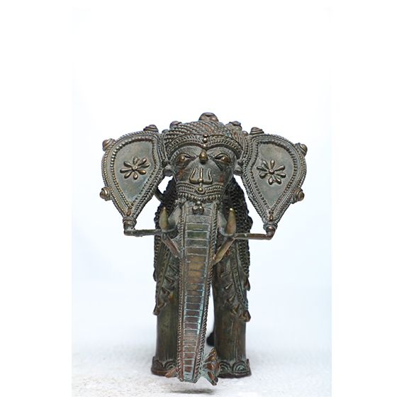 Traiable Elephant - Bronze, 22x7x20 Cm, Dark Brown | Handcrafted, Tribal Style, Intricate Details, Antique Finish