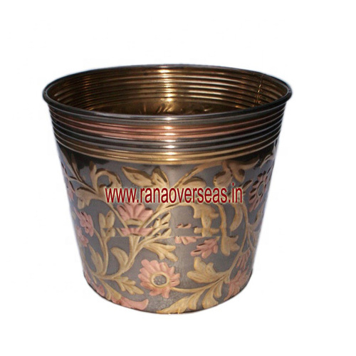 Brass Planter - Polished Finish | Indian Style, Embossed Design, Eco-Friendly Indoor/Outdoor Decor