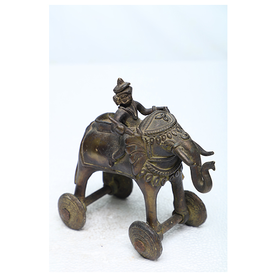 Traiable Elephant - Bronze 12x10x22cm Brown, Hand-carved Tribal Showpiece With Wheels