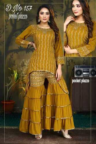 Mustard Yellow Embroidered Sharara Suit for Weddings & Parties