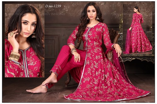 Floral Print Anarkali Kurta, Bottom & Dupatta Set