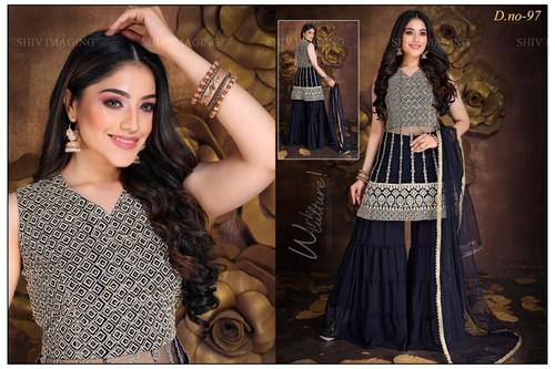 Festive & Wedding Wear Gray Sharara Suit with Embroidery