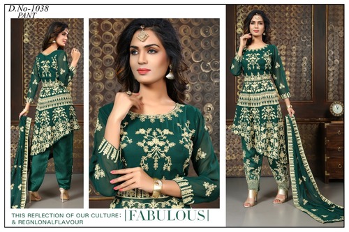 Designer Sharara Suit - Polyester, Size XS-XL, Green | Gold Embroidery, Ideal for Special Occasions, Parties, Weddings, Festivals, Dry Clean Only