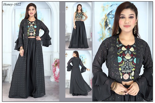 Designer Sharara Suit - Polyester, S-XL, Black | Handcrafted Embroidery, Ideal for Parties & Festive Occasions, Traditional Yet Modern