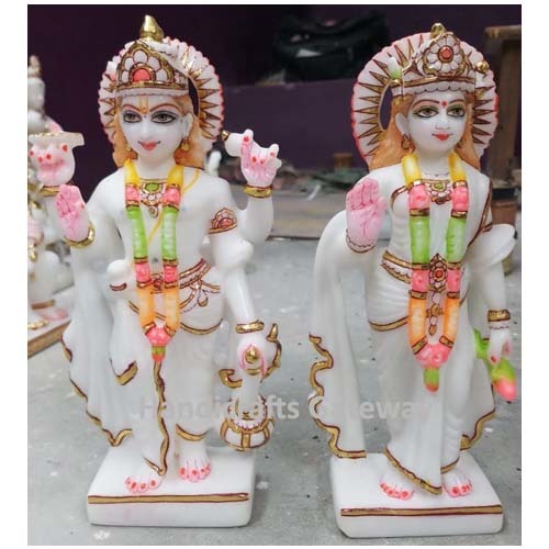 White Beautiful Pure Marble Laxmi Narayan Sculpture