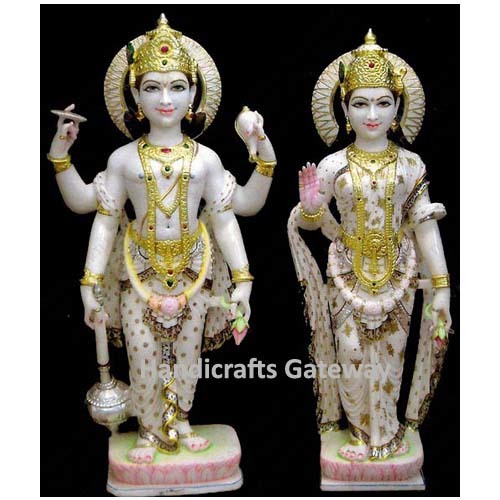Beautiful Pure Marble Laxmi Narayan Statue - 12 to 72 Inches | Multicolor, Polished Finish, Antique Imitation Style, Perfect for Home Decoration