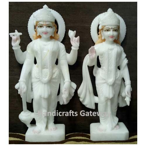 Pure White Vietnam Marble Laxmi Vishnu Moorti Height: 12" Inch Inch (In)