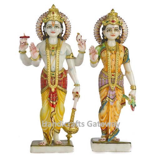 Beautiful Pure Marble Lakshmi Narayan Statue - Multicolor, 12 to 72 Inches | Polished Finish, Antique Imitation Style, Ideal for Home Decoration