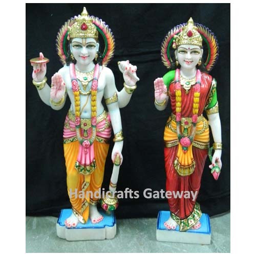 Multi Color Handmade Multicolor Marble Laxmi Vishnu Idol