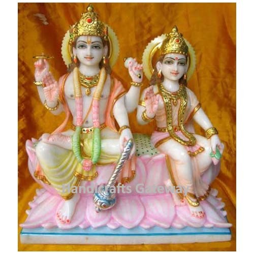 Multi Color Pure Marble Sitting Maa Lakshmi Vishnu Statue