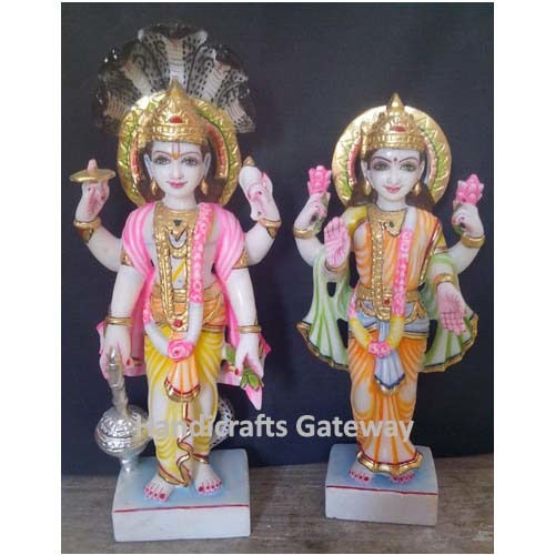 Multi Color Makrana Marble Lakshmi Narayan Sculpture