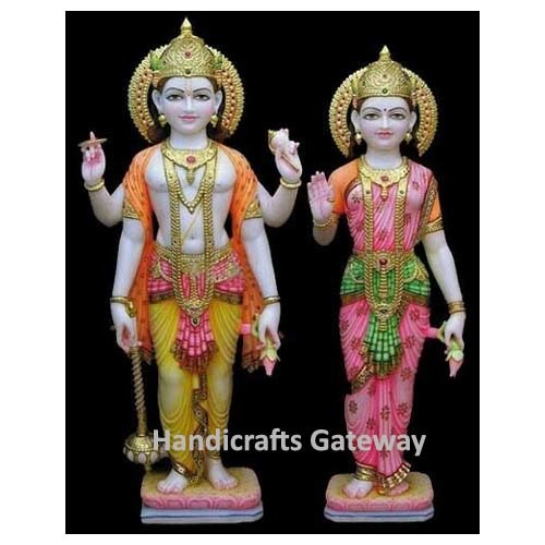 Multi Color Beautiful Marble Standing Vishnu Laxmi Statue For Home Temple