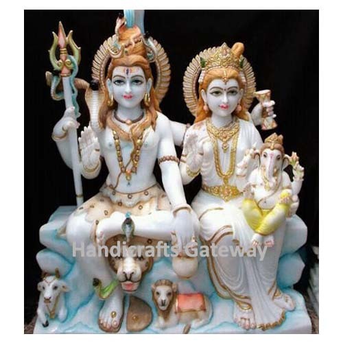 Pure White Marble God Shiva Parvati Maa Statue For Temple Height: 12" Inch Inch (In)