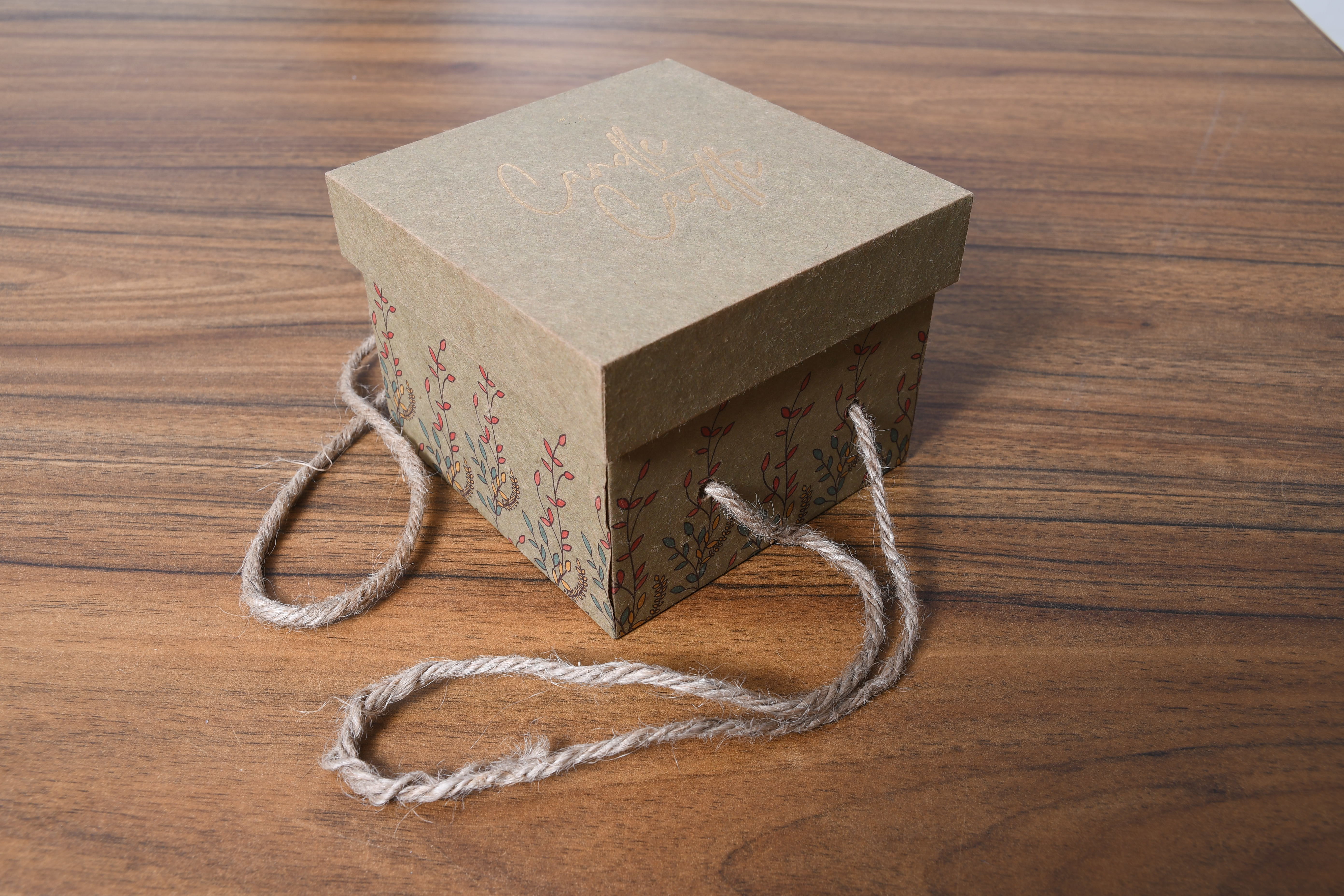 Candle Box - Laminated Material, 5 X 5 X 5 Inch Size | Glossy Lamination, Uv Offset Printing, Embossed Surface Handling, Square Shape