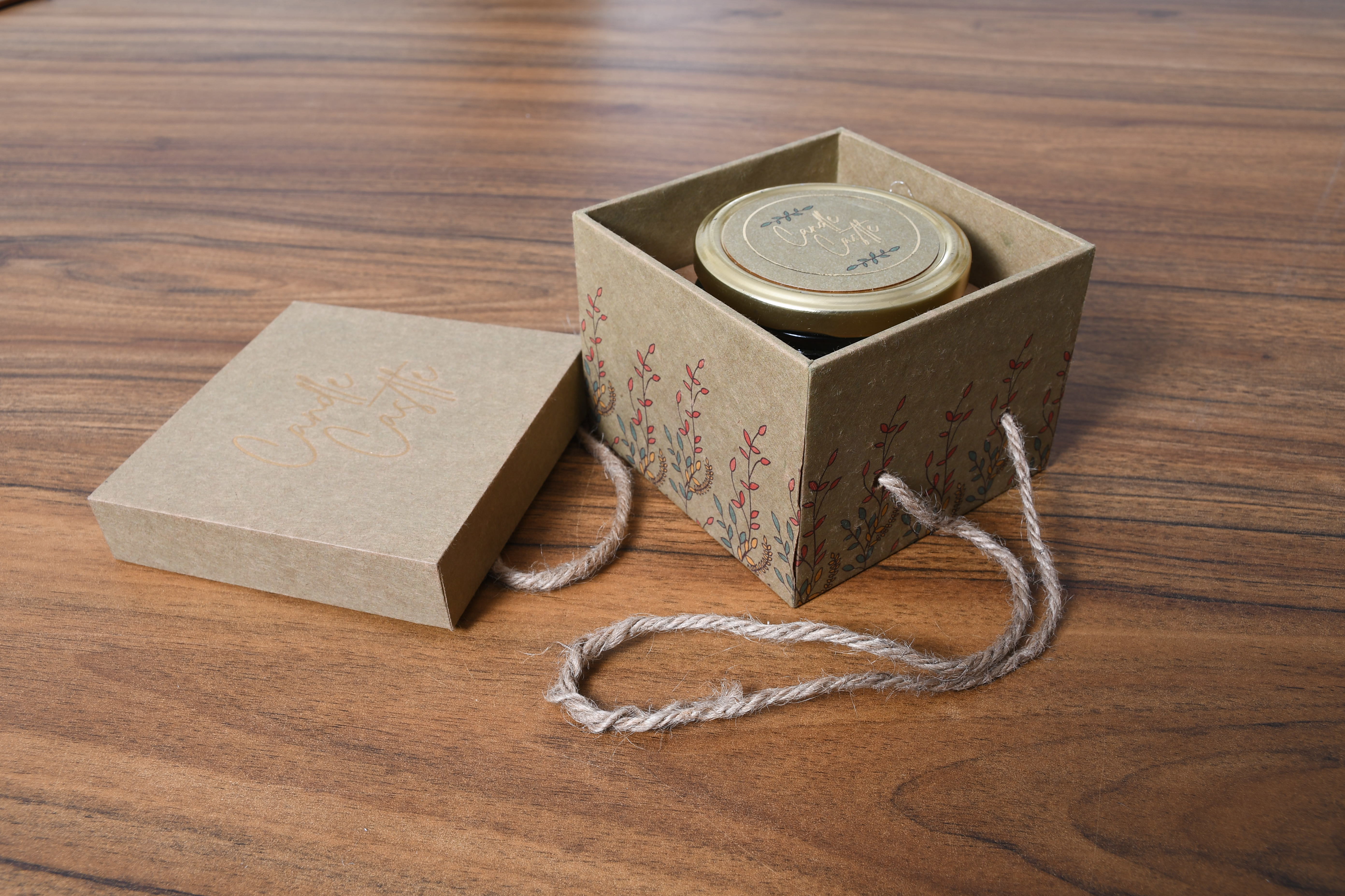 Candle Box - Laminated Material, 5 X 5 X 5 Inch Size | Glossy Lamination, Uv Offset Printing, Embossed Surface Handling, Square Shape