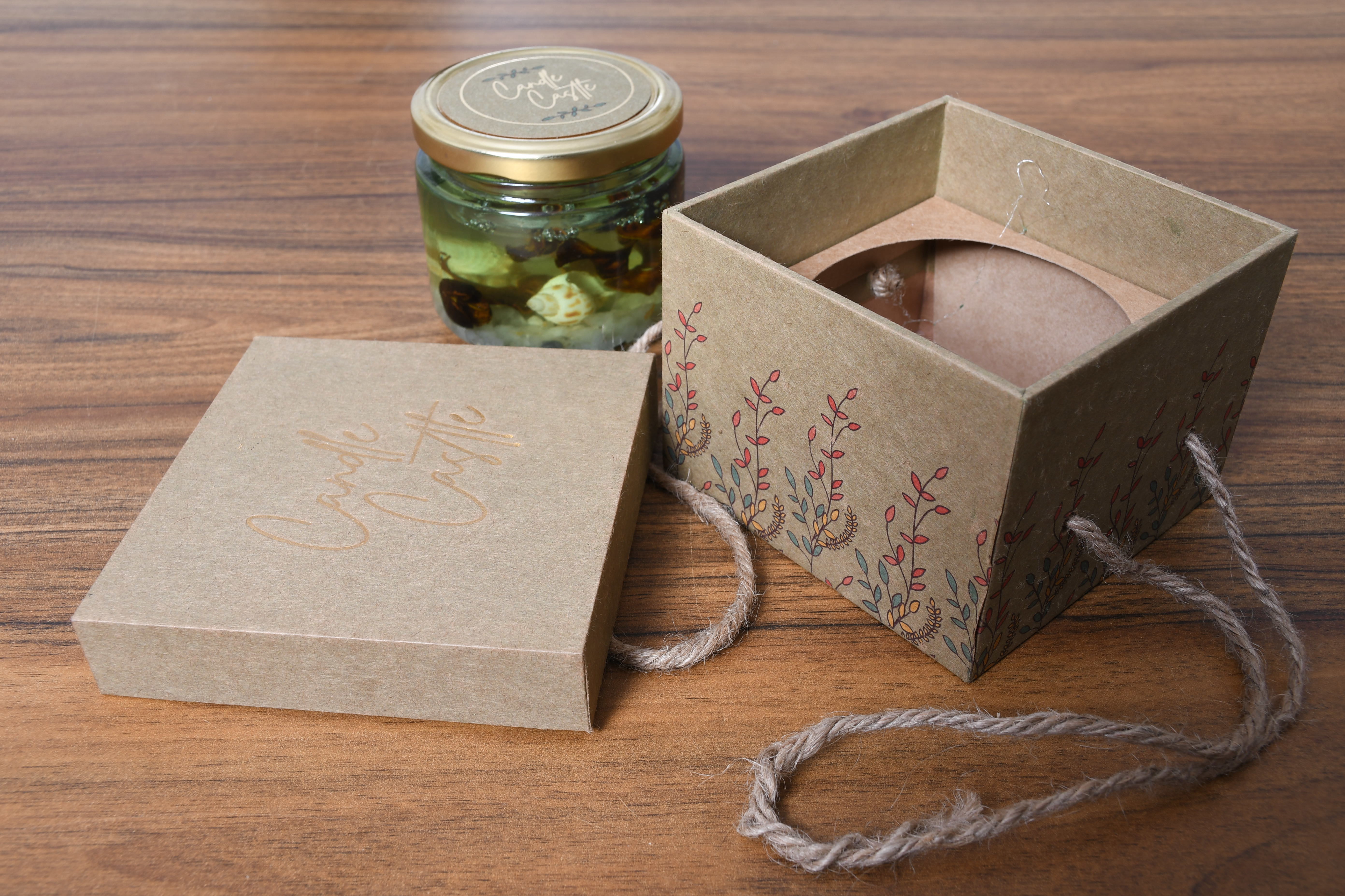 Candle Box - Laminated Material, 5 X 5 X 5 Inch Size | Glossy Lamination, Uv Offset Printing, Embossed Surface Handling, Square Shape