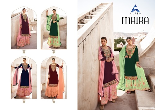 Pakistani Maira- Plazo Faux Gorgette Long Salwar Suit Catalogue
